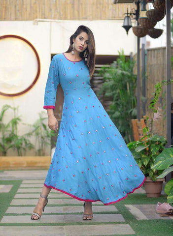 Rayon Slub Printed Kurti - Kurti Mania