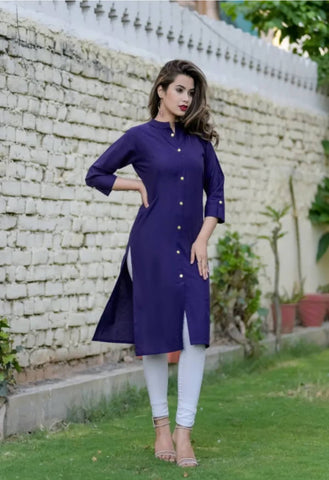 Violet Cotton Straight Kurti - Kurti Mania