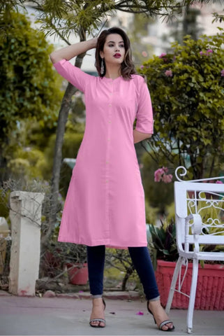 Pink Cotton Straight Kurti - Kurti Mania