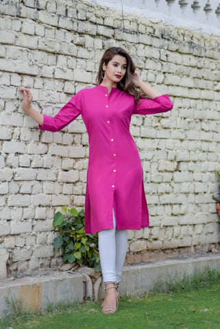 Violet Cotton Straight Kurti - Kurti Mania